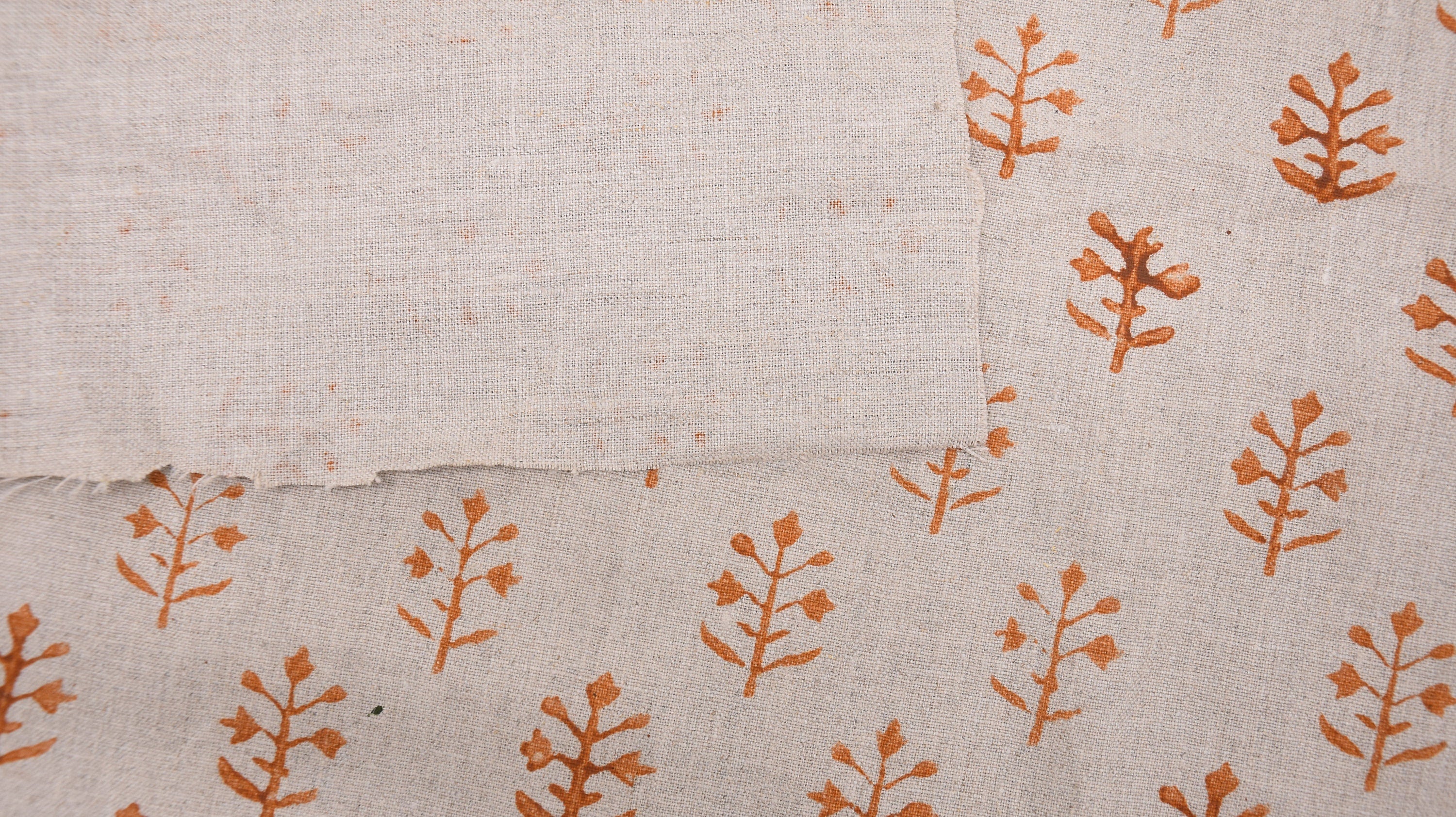 Block Print Pure Linen 58" Wide, Indian Upholstery Fabric, pillow cover fabric, Curtain Linen By The Yard - Tula Orange