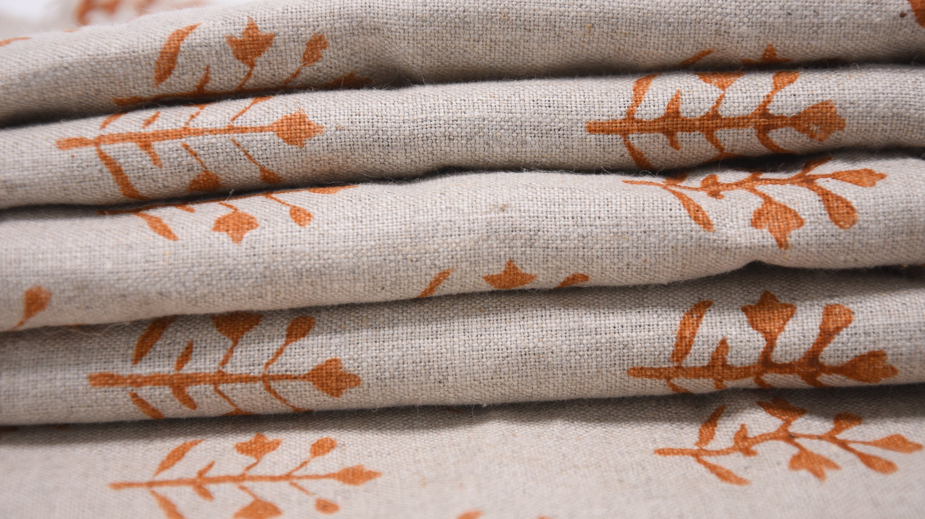 Block Print Pure Linen 58" Wide, Indian Upholstery Fabric, pillow cover fabric, Curtain Linen By The Yard - Tula Orange