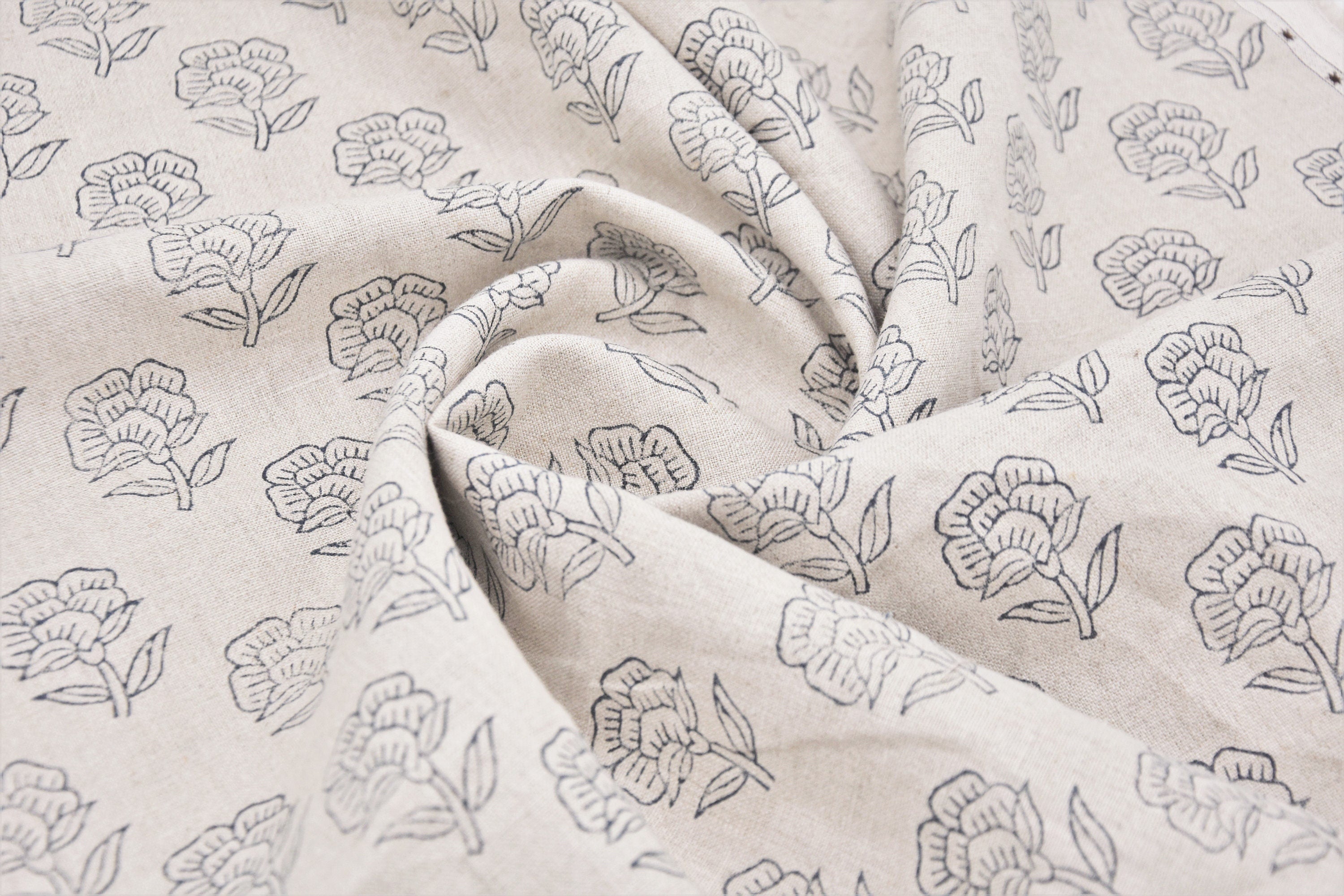 Block Print Pure Linen 58" Wide, Indian fabric, Floral Print Upholstery Fabric, pillow cover, fabric by yard - Rohini