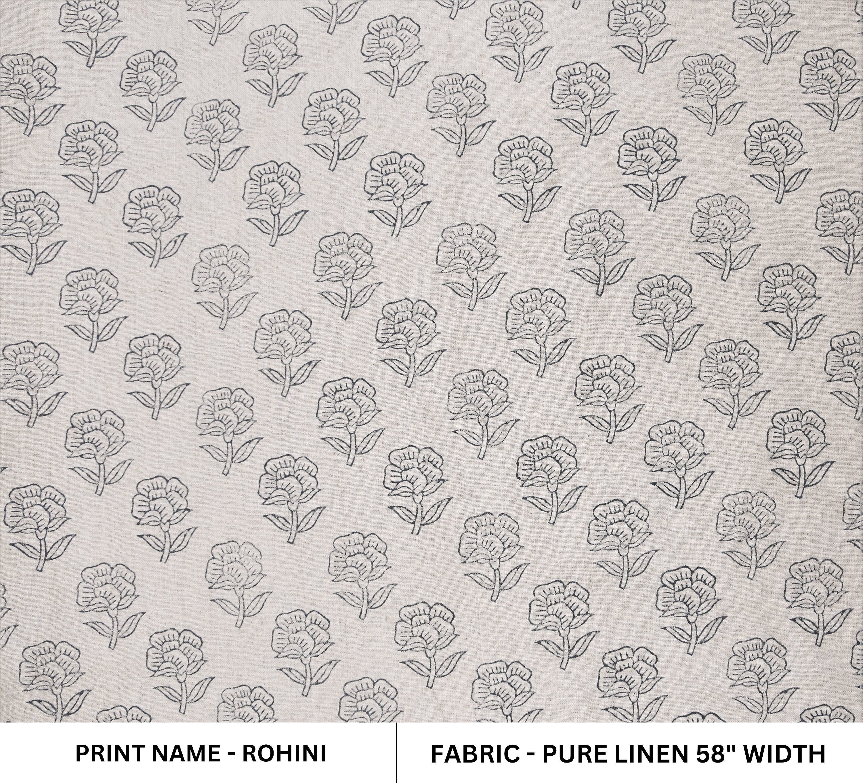 Block Print Pure Linen 58" Wide, Indian fabric, Floral Print Upholstery Fabric, pillow cover, fabric by yard - Rohini