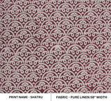 Red and Gray Floral Hand Block Printed 100% Pure Linen Fabric For Farmhouse Decor - SHATRU