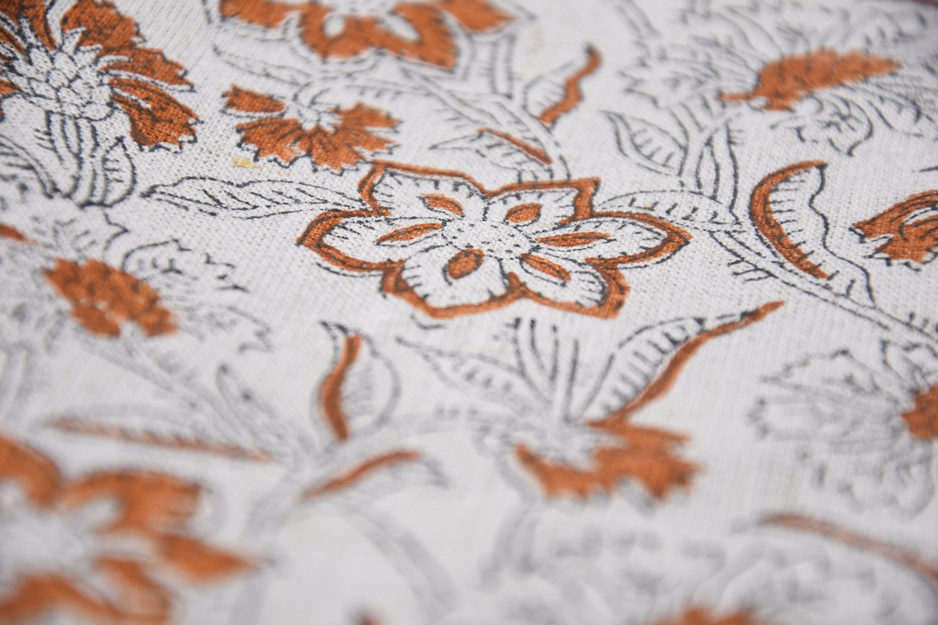 Block print fabric, Linen by yard, Hand Block Print, floral Pattern, for home décor, upholstery, Boho - Gul Mehandi