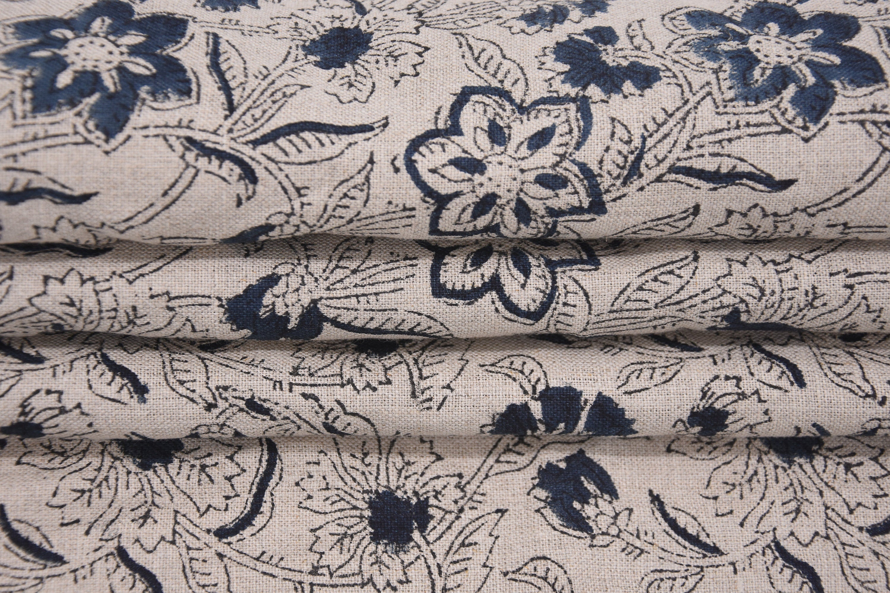 Hand Block Print, fabric by the yard, luxury fabric Linen, printed fabric, upholstery cushion, Pure Linen - Firoll