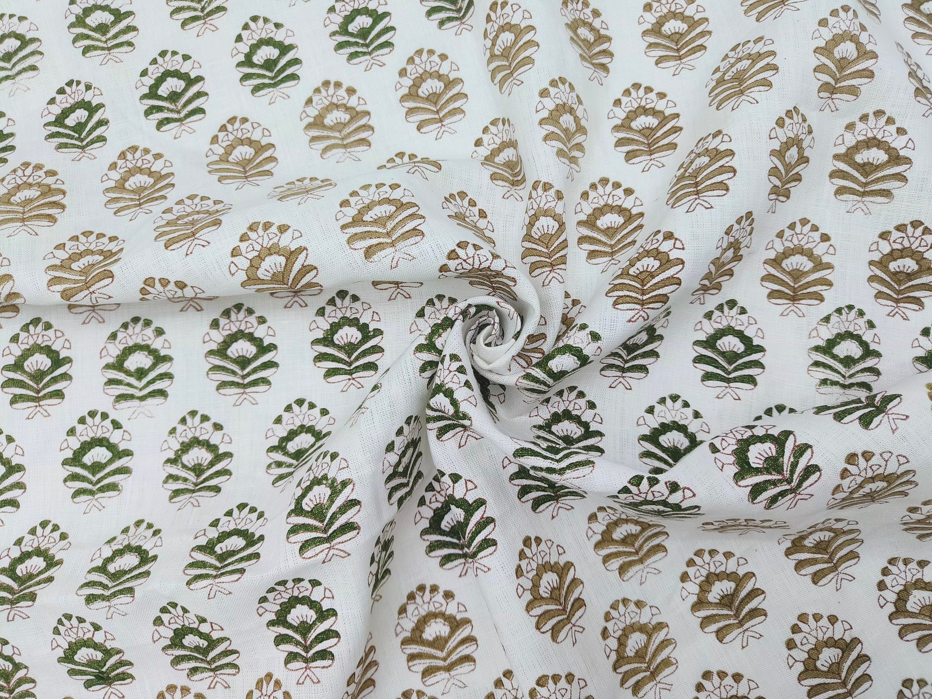 Block print, pure linen white fabric, fabric by yard, hand block print, floral pattern, linen block print - BHEESHMA