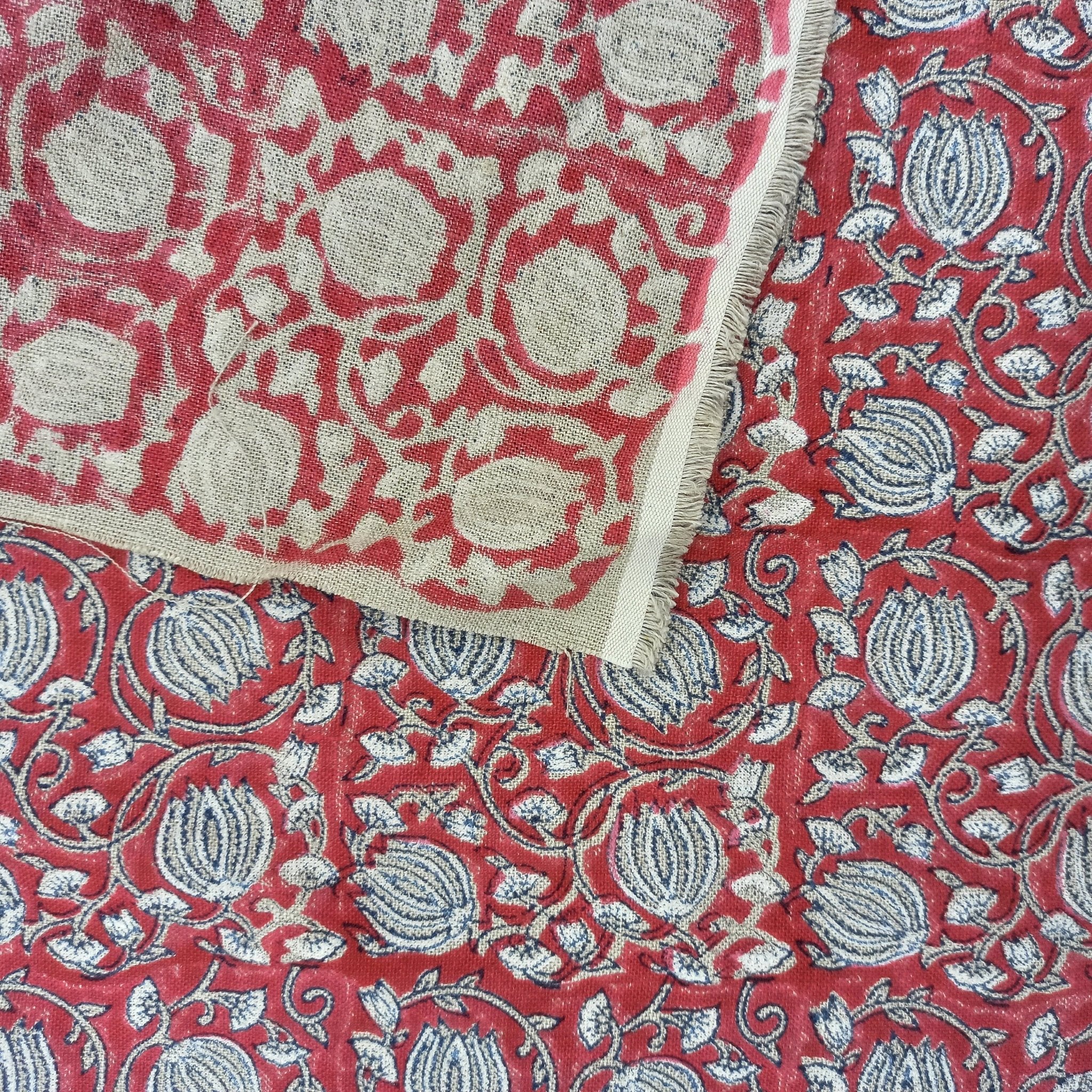 Thick Linen, block print fabric, floral fabric, floral pattern, home décor, Indian fabric, Chair Fabri - 6 Kamal Red