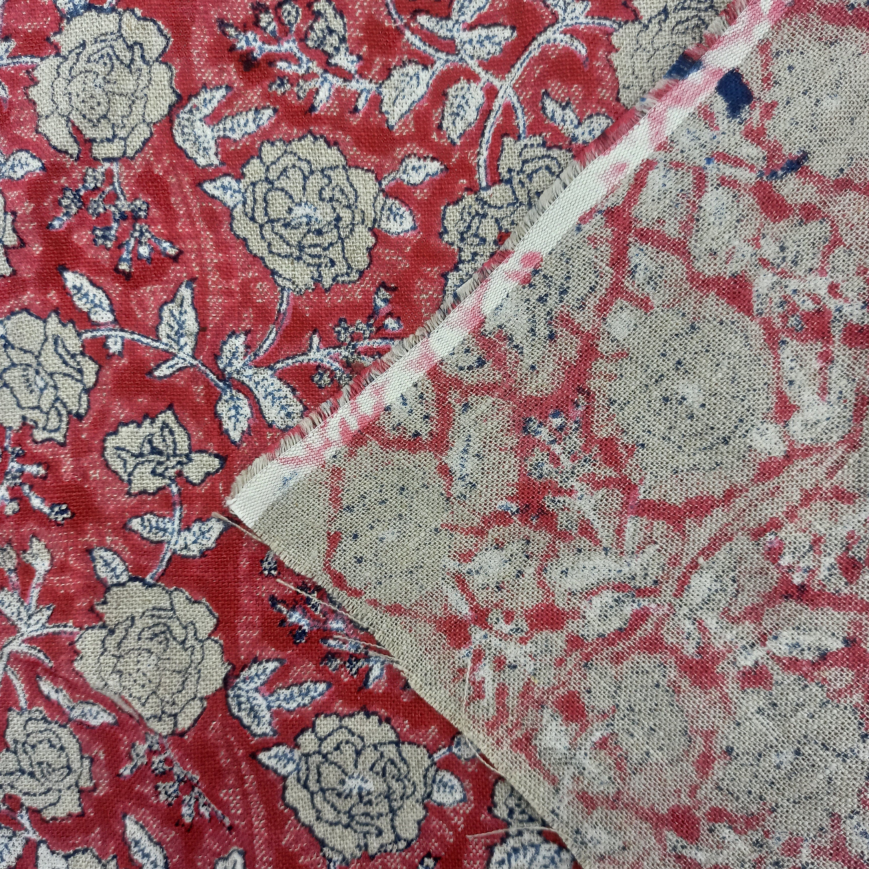 block print fabric 58 inch wide thick Linen, Indian hand stamped, floral curtain, pillow fabric by the yard - gulzar