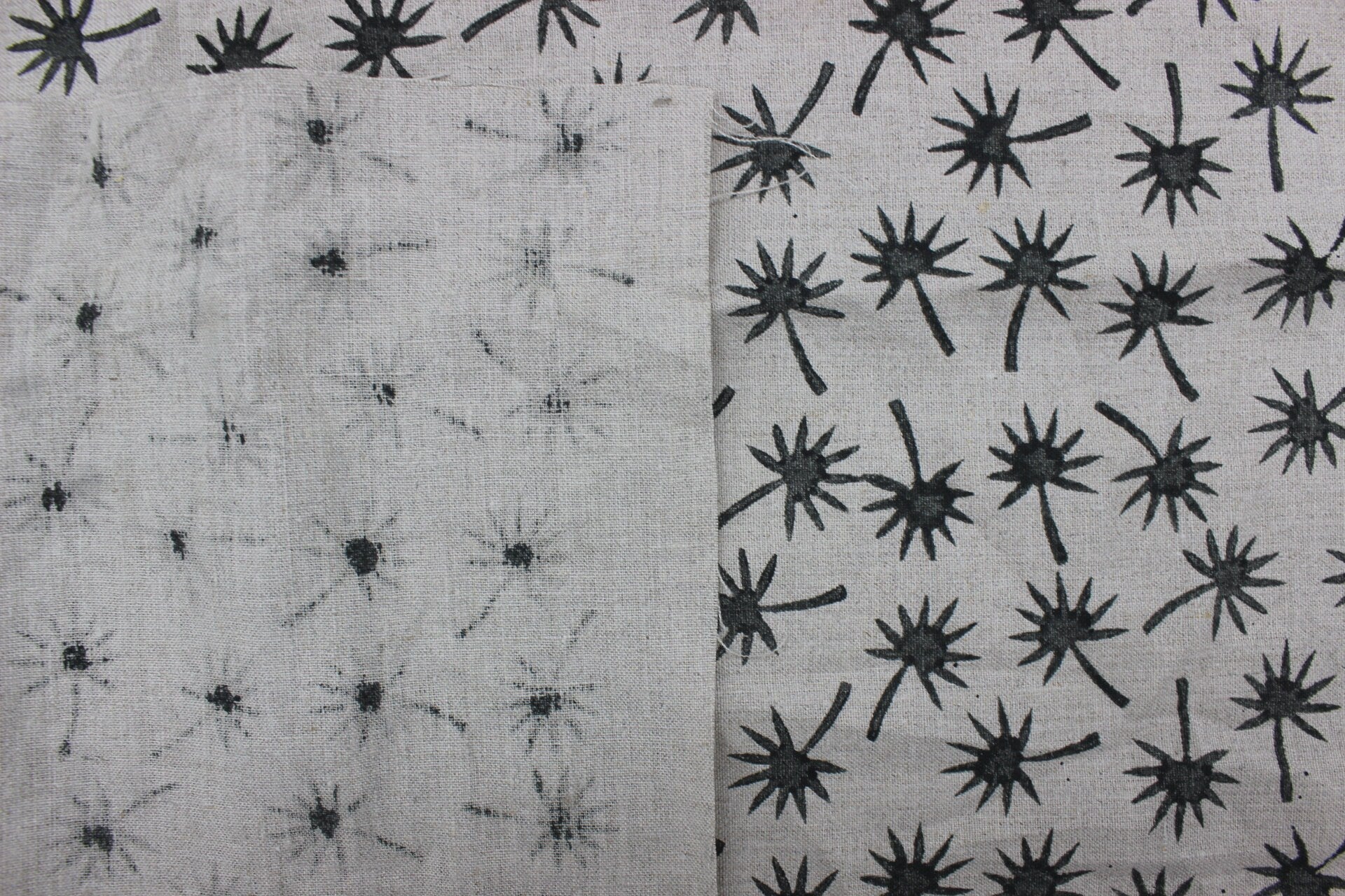 Pure Linen Fabric, Hand Block Print, Modern fabric, hand stamped, Organic Linen, Indian Fabric, home Decor -Coconut black