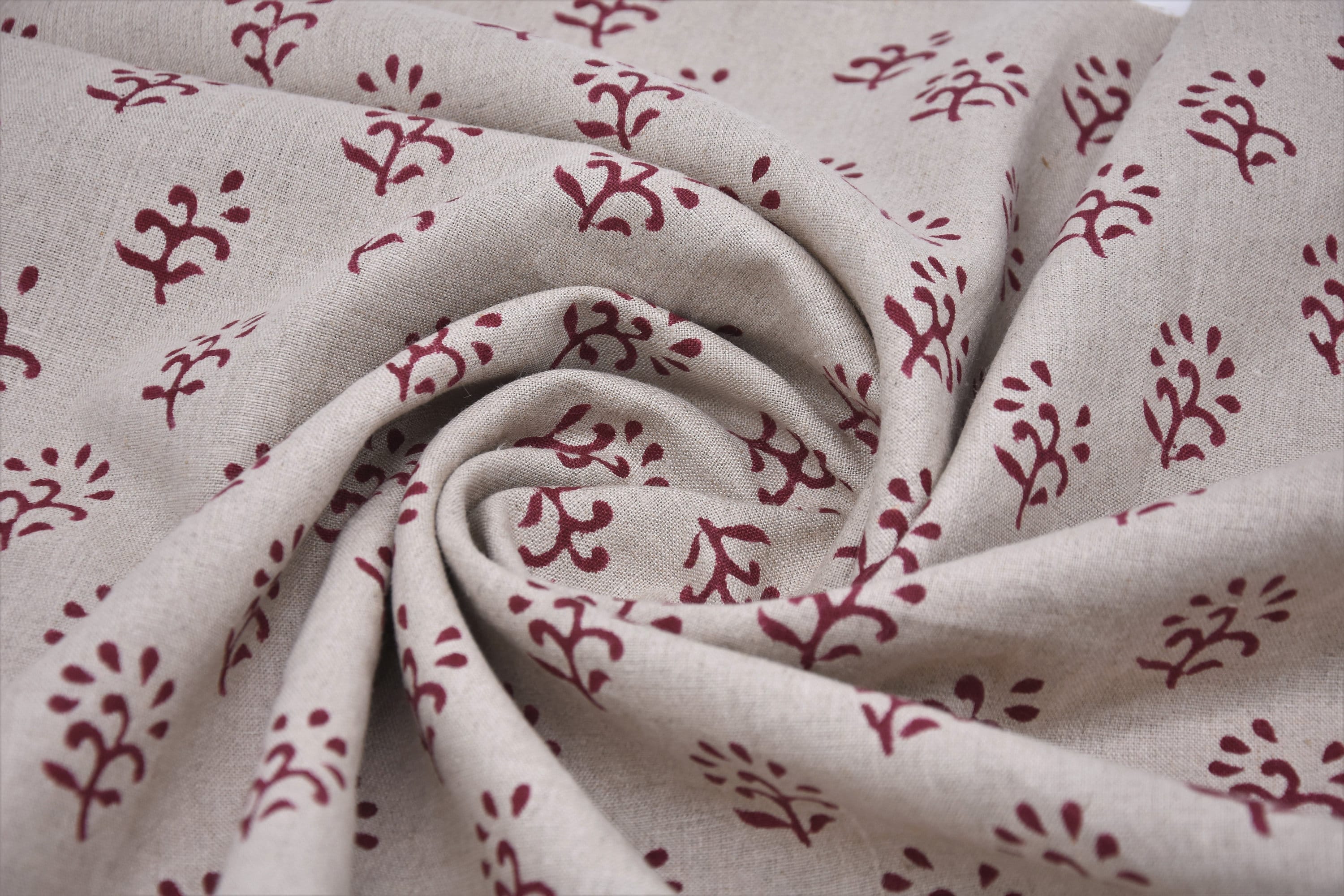 Block print pure linen 58" Wide, Indian Fabric, floral fabric, Linen by yard, upholstery handloom pillow covers - Shivri