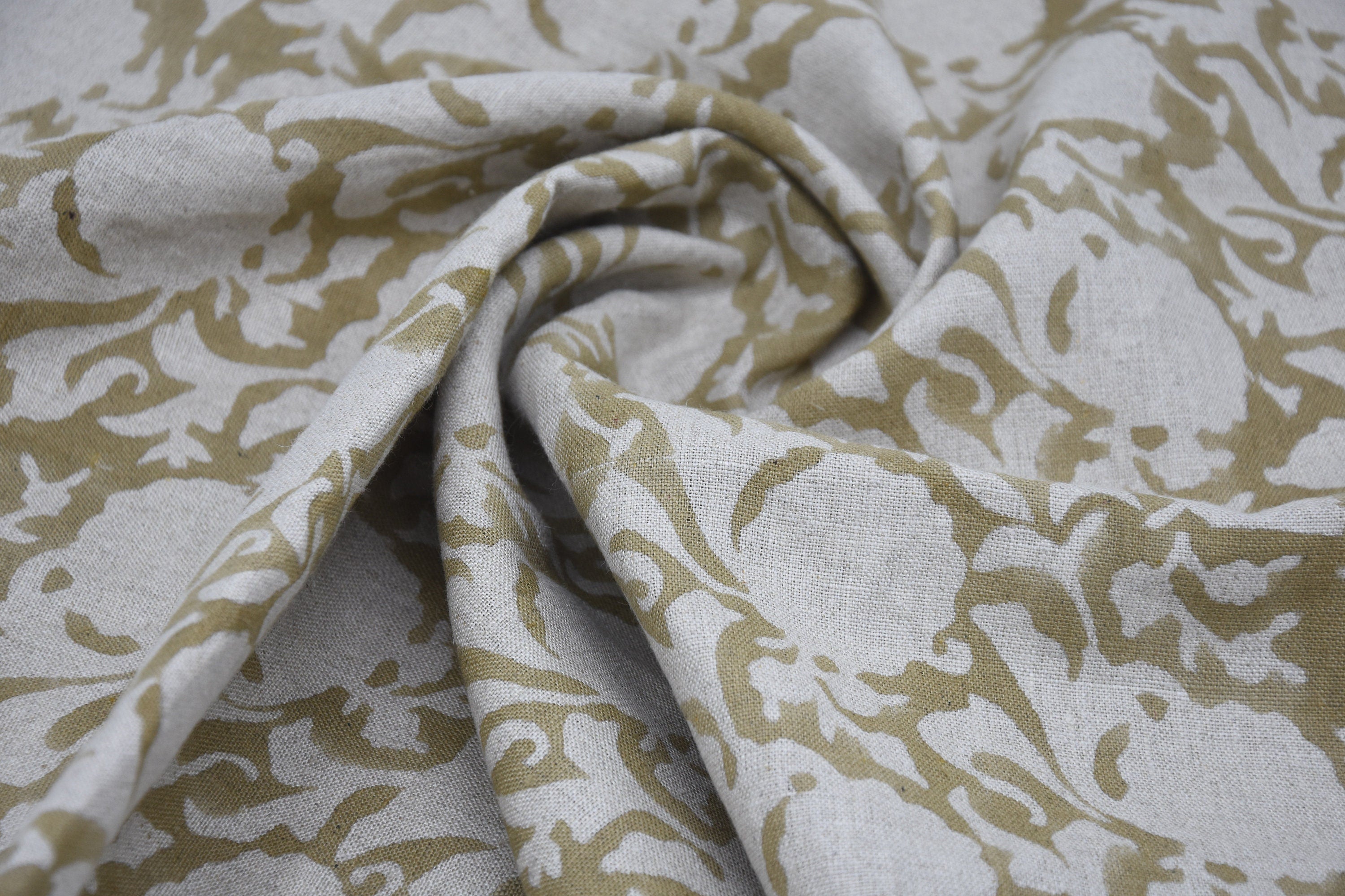 Pure Linen 58" Wide, block print fabric, upholstery, Modern fabric, Linen by yard, Home decor Handloom Linen - Zircon