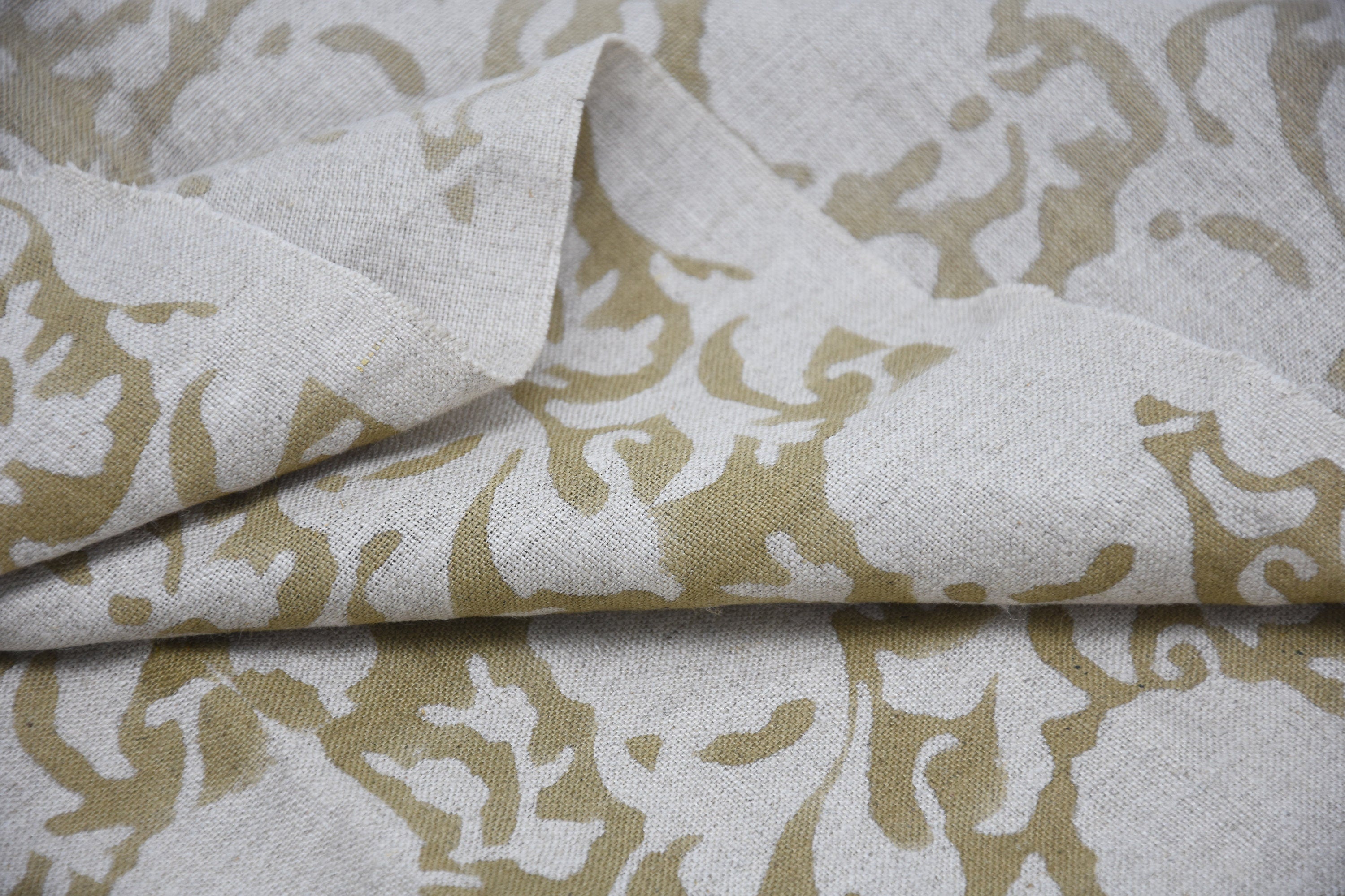 Pure Linen 58" Wide, block print fabric, upholstery, Modern fabric, Linen by yard, Home decor Handloom Linen - Zircon