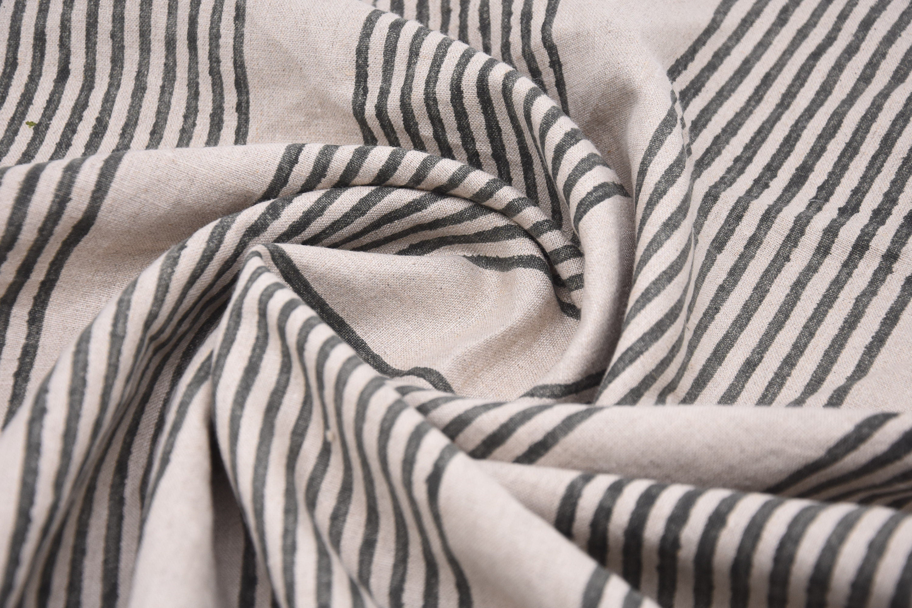 Pure Linen 58"Wide, block print fabric, upholstery, Modern fabric, Handloom Linen by yard, farmhouse pillow covers- Ziba
