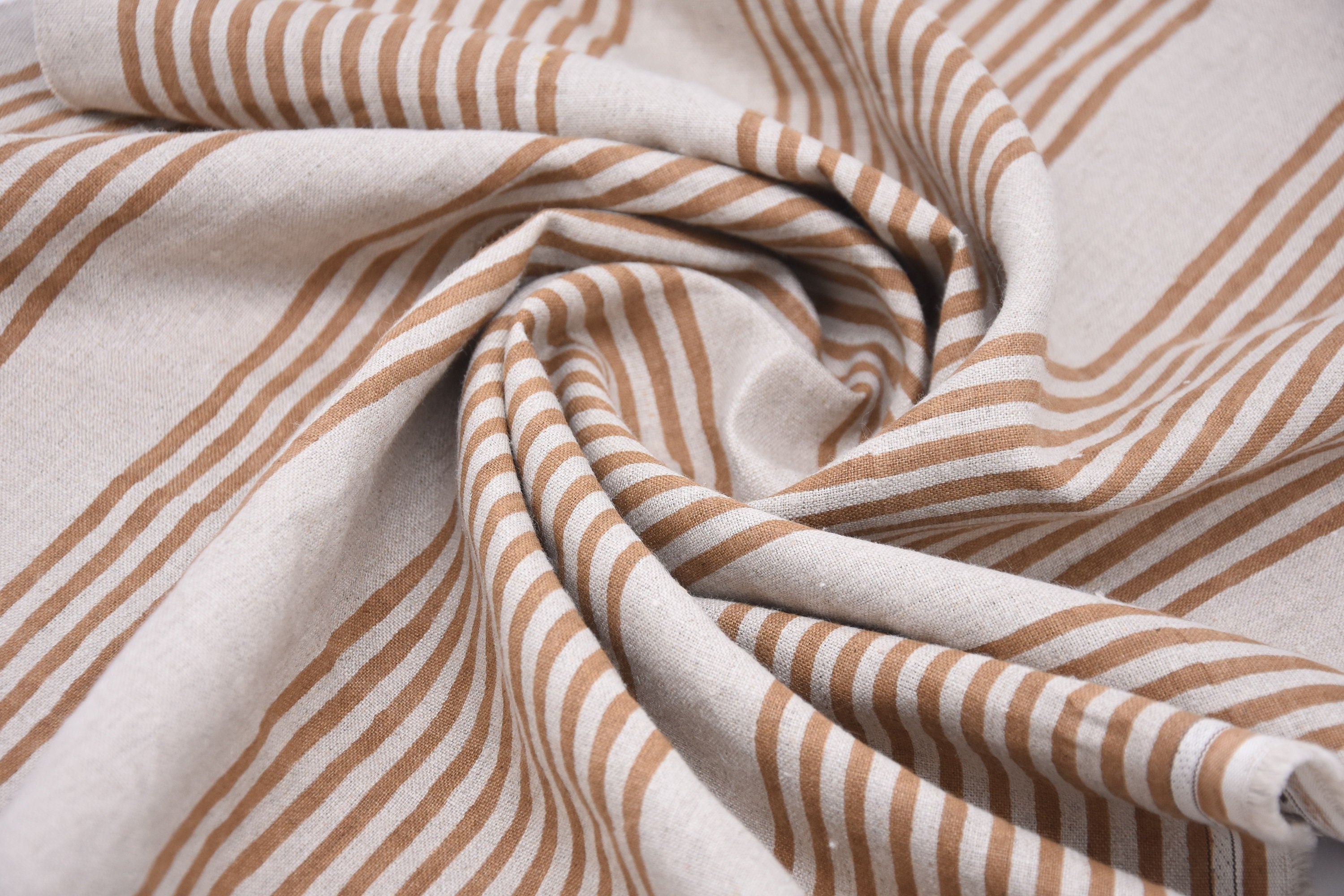 Natural pure Linen 58" Wide block print fabric, upholstery, Modern fabric, Handloom Linen by yard, Pillow covers - Ziba