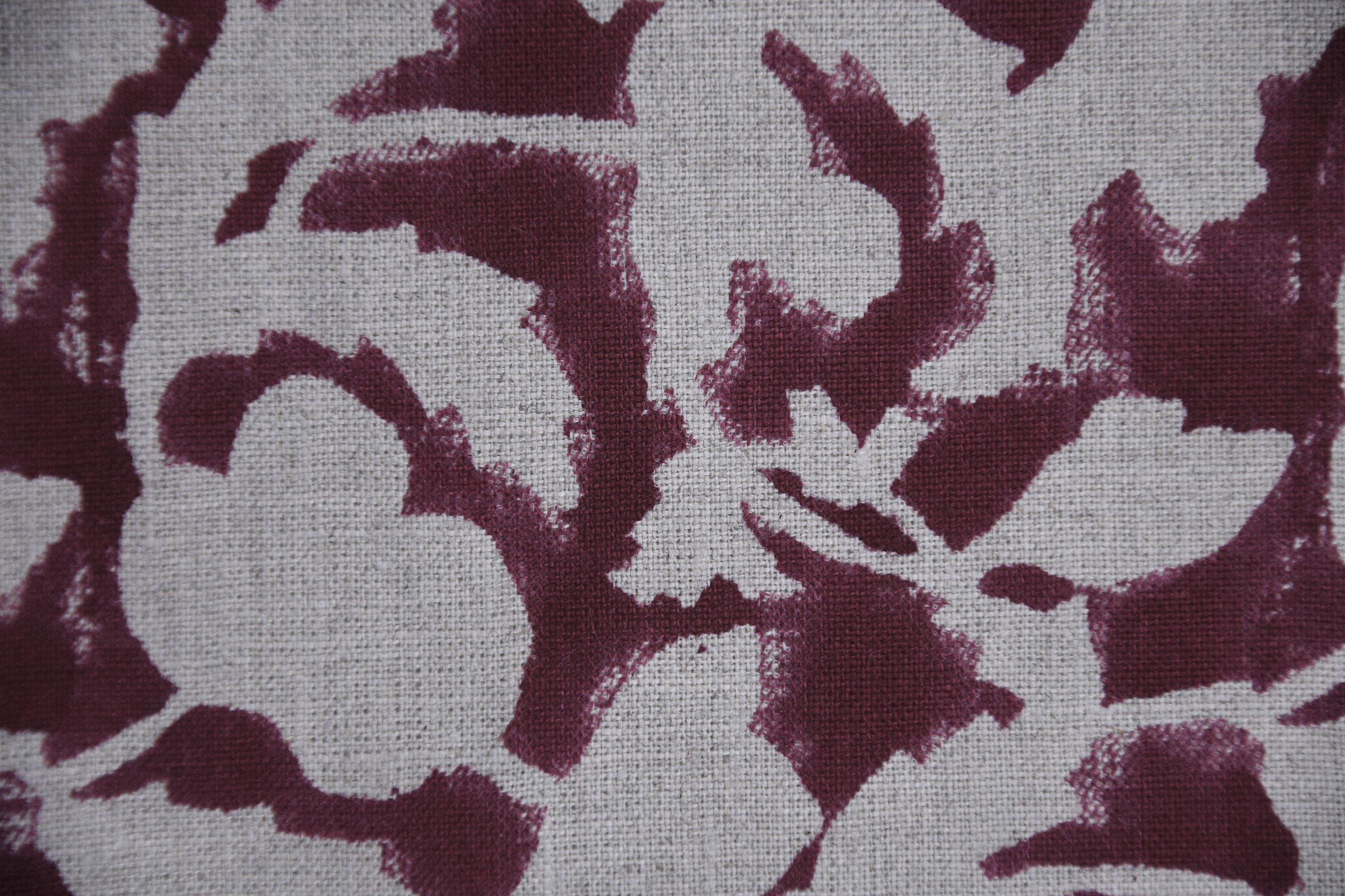 Block print Thick linen fabric, hand stamped, floral pattern, linen textile, Organic Linen, Hand Made Print- Sulit Red