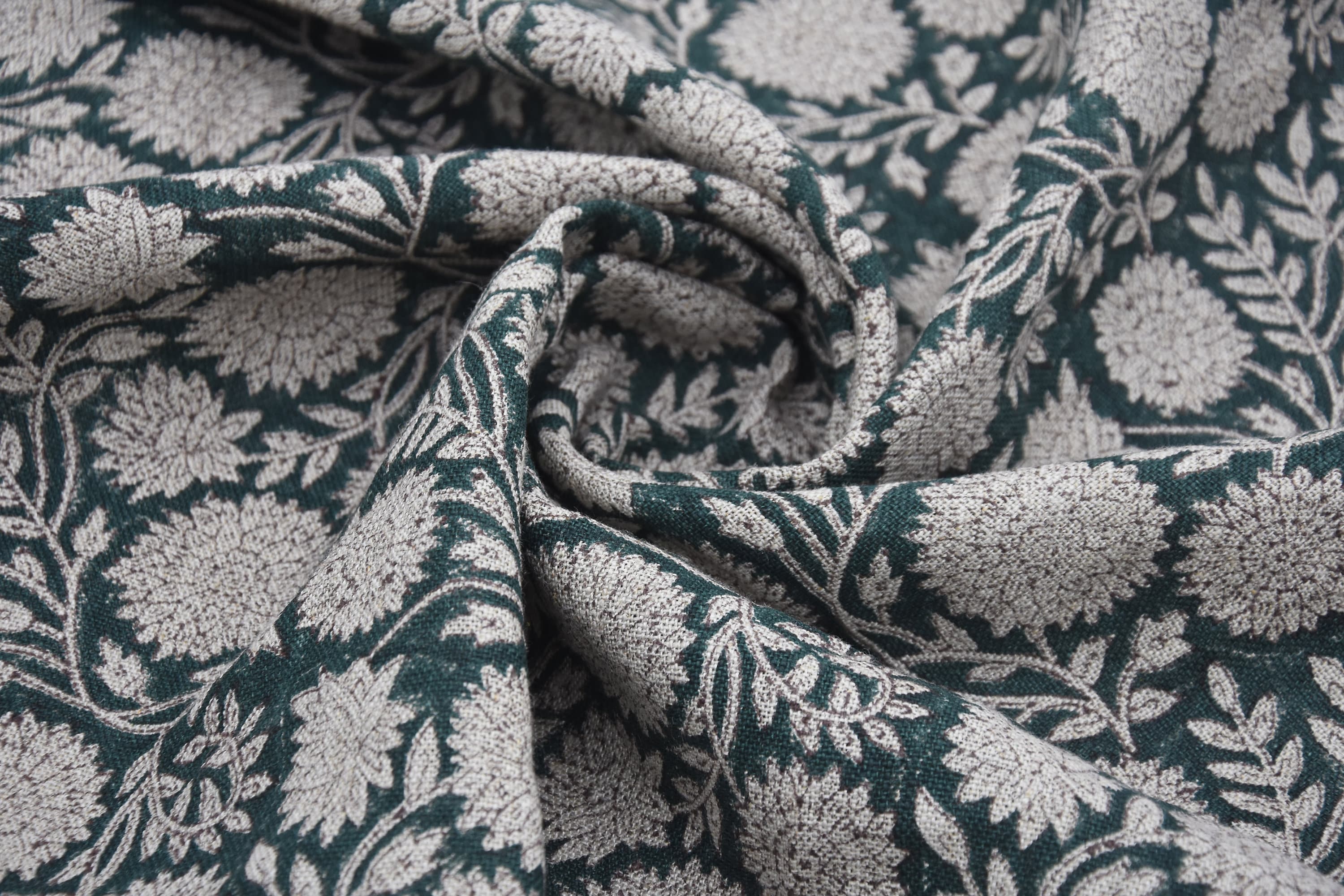 Hand Block Print Thick Linen 58" Wide, Table Curtain Cover, White Floral Pillow Cover, Indian Cushion Cover - Rajat
