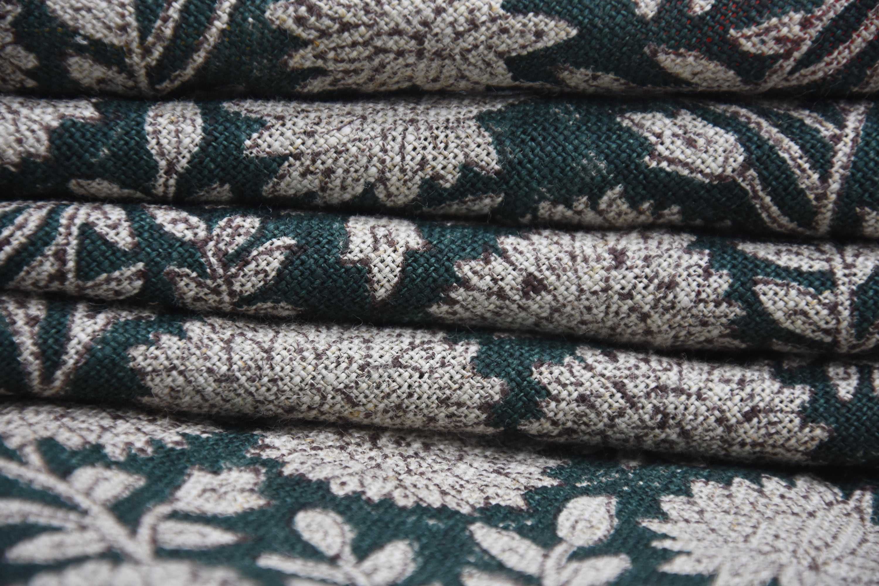 Hand Block Print Thick Linen 58" Wide, Table Curtain Cover, White Floral Pillow Cover, Indian Cushion Cover - Rajat