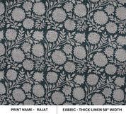 Hand Block Print Thick Linen 58" Wide, Table Curtain Cover, White Floral Pillow Cover, Indian Cushion Cover - Rajat