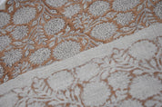 Hand Block Print Thick Linen 58" Wide, Table Curtain Cover, Genuine Fabric, Brown Floral, Indian Cushion Cover - Rajat