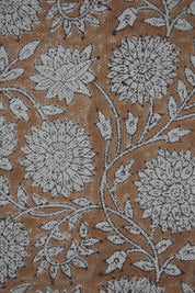 Hand Block Print Thick Linen 58" Wide, Table Curtain Cover, Genuine Fabric, Brown Floral, Indian Cushion Cover - Rajat