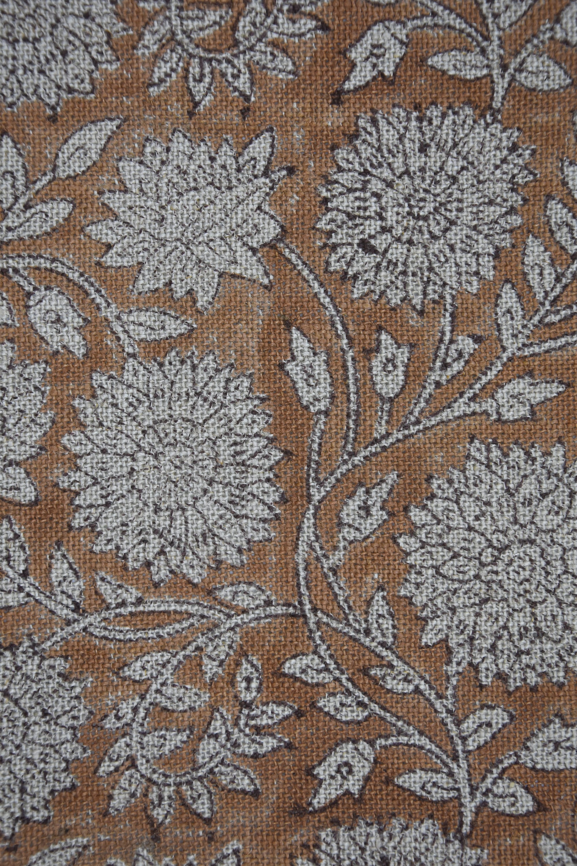 Hand Block Print Thick Linen 58" Wide, Table Curtain Cover, Genuine Fabric, Brown Floral, Indian Cushion Cover - Rajat