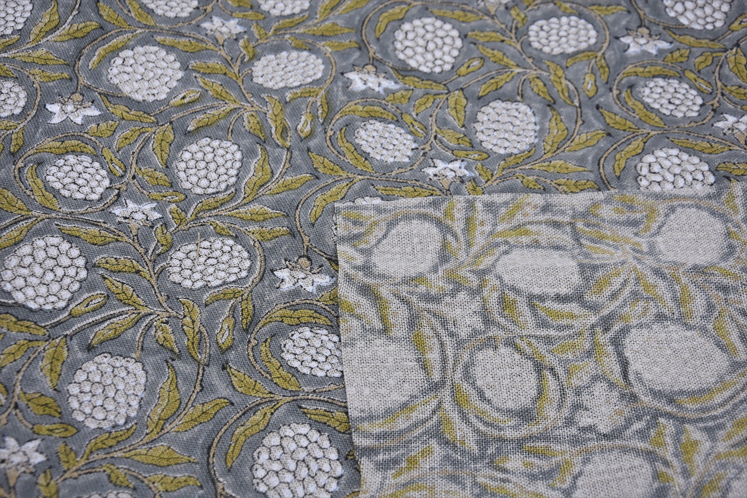 Block Printed Thick Linen 58" Wide, Indian Cushion Cover, Throw Pillow, White Floral, Earthy, Sofa Printed Cover - Meraki