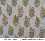Yellow Floral Block Print Thick Linen Fabric HJARA