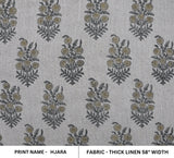 Rose Block Print Gray Thick Linen Fabric HJARA