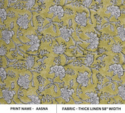 Block Print Thick Linen 58" Wide, Genuine Fabric, Floral, Indian Cushion Cover, Mustard Fabric, decorative pillow - Aasna