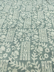 Block print pure linen fabric 58" wide, handloom linen, Indian floral fabric, pillow, sewing, upholstery fabric - Mumtaj greyish green