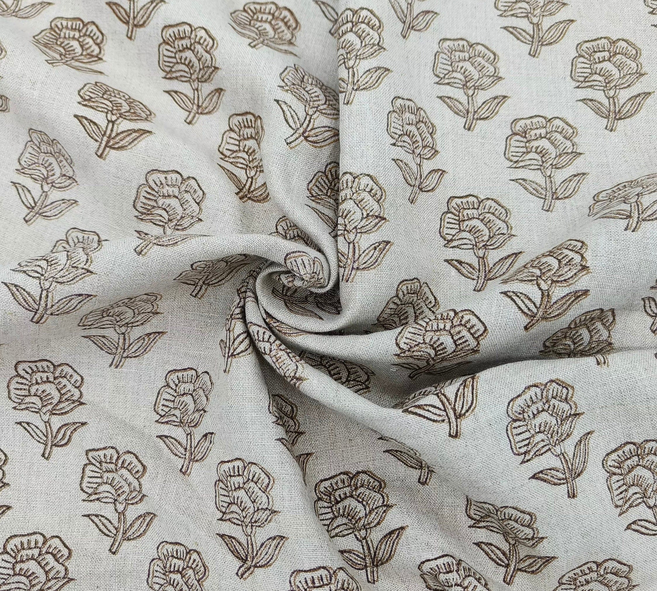 Indian fabric handloom linen pure linen home decor, upholstery fabric, cushion fabric, handprinted, running fabric " Rohini "