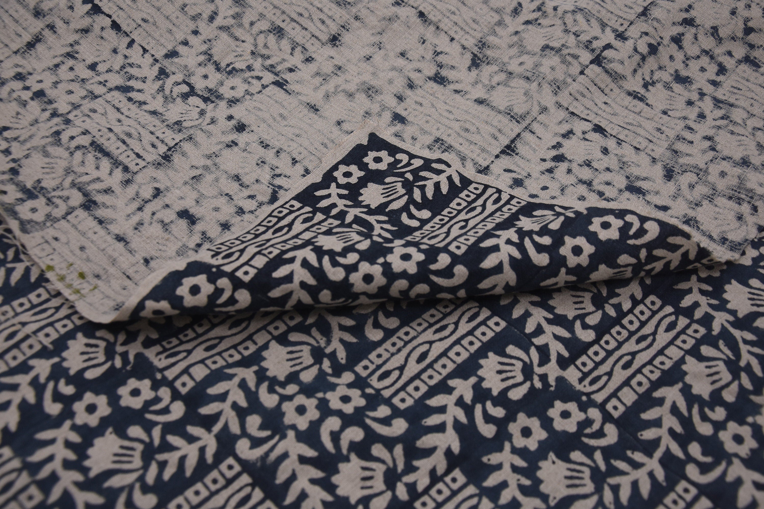 Pure Linen 58" wide, Hand Block Print, luxury Linen fabric, upholstery indian fabric, handloom cushion  - Mumtaj Blue