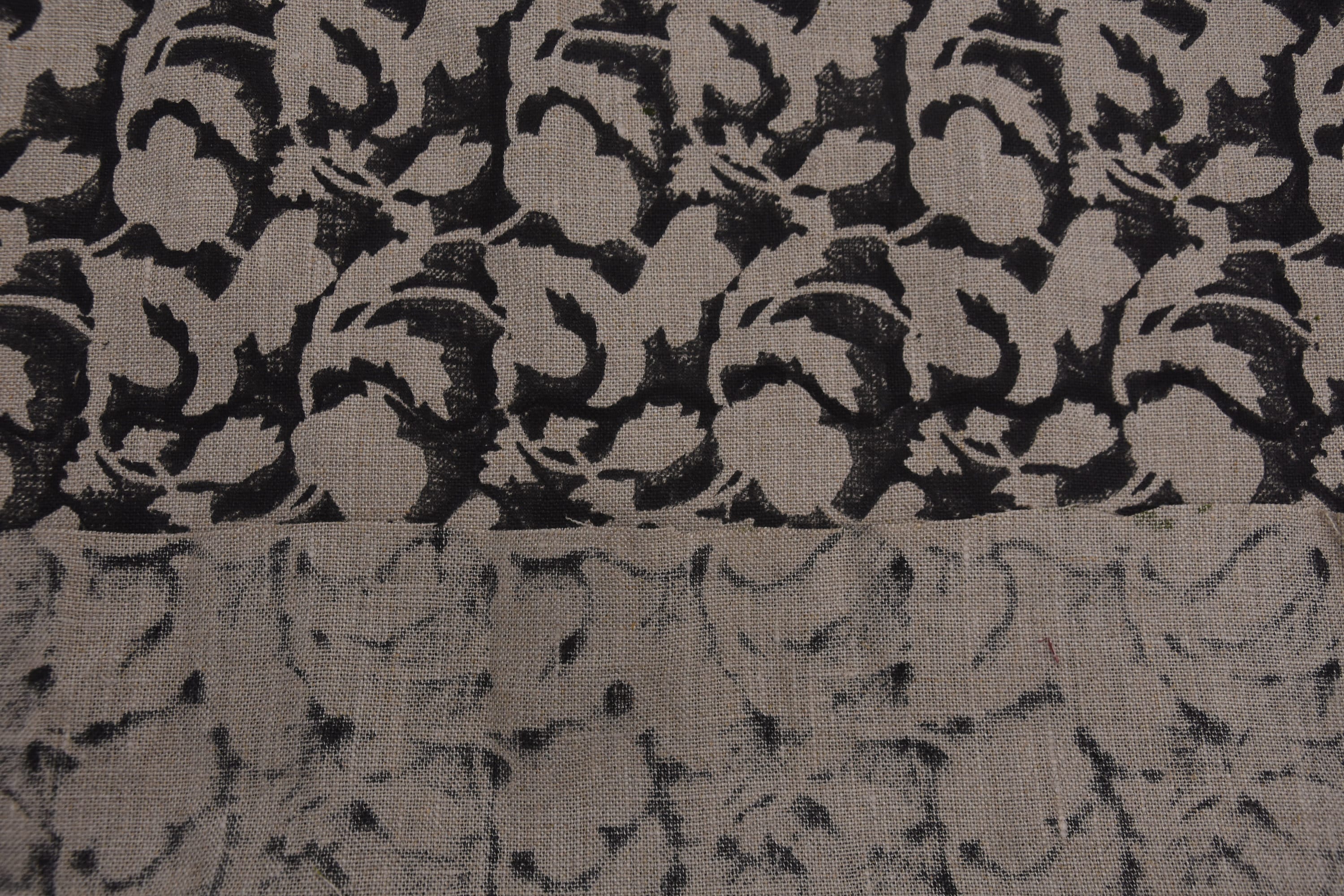 Thick Linen 58" Wide, hand block print, indian fabric, Linen Napkins, pillow cover, upholstery, boho fabric - Sulit Black