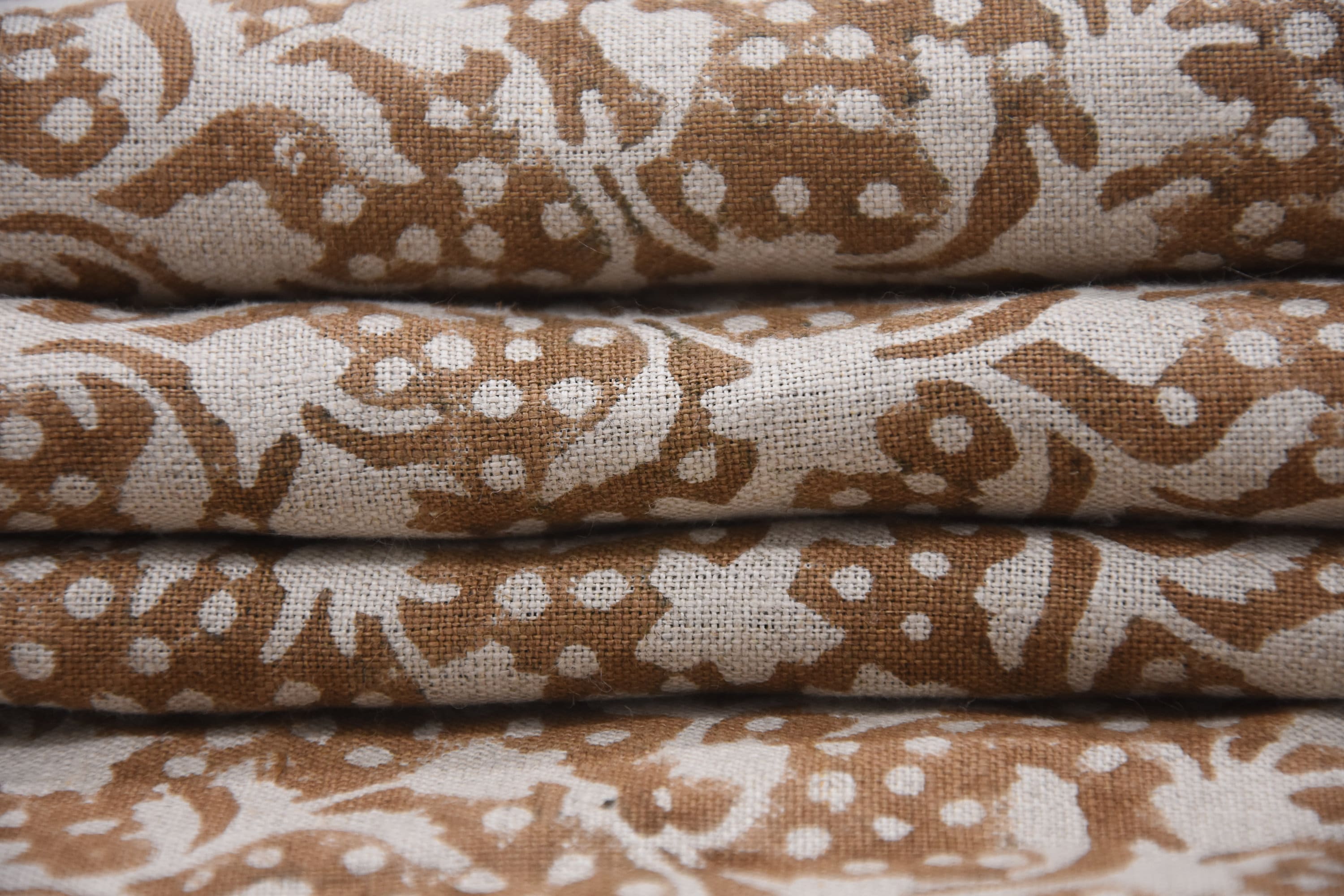 Thick Linen 58" Wide, Block Print, Indian printed fabric, home decor Linen by the yard, upholstery, Pillow cover - Firoza Brown