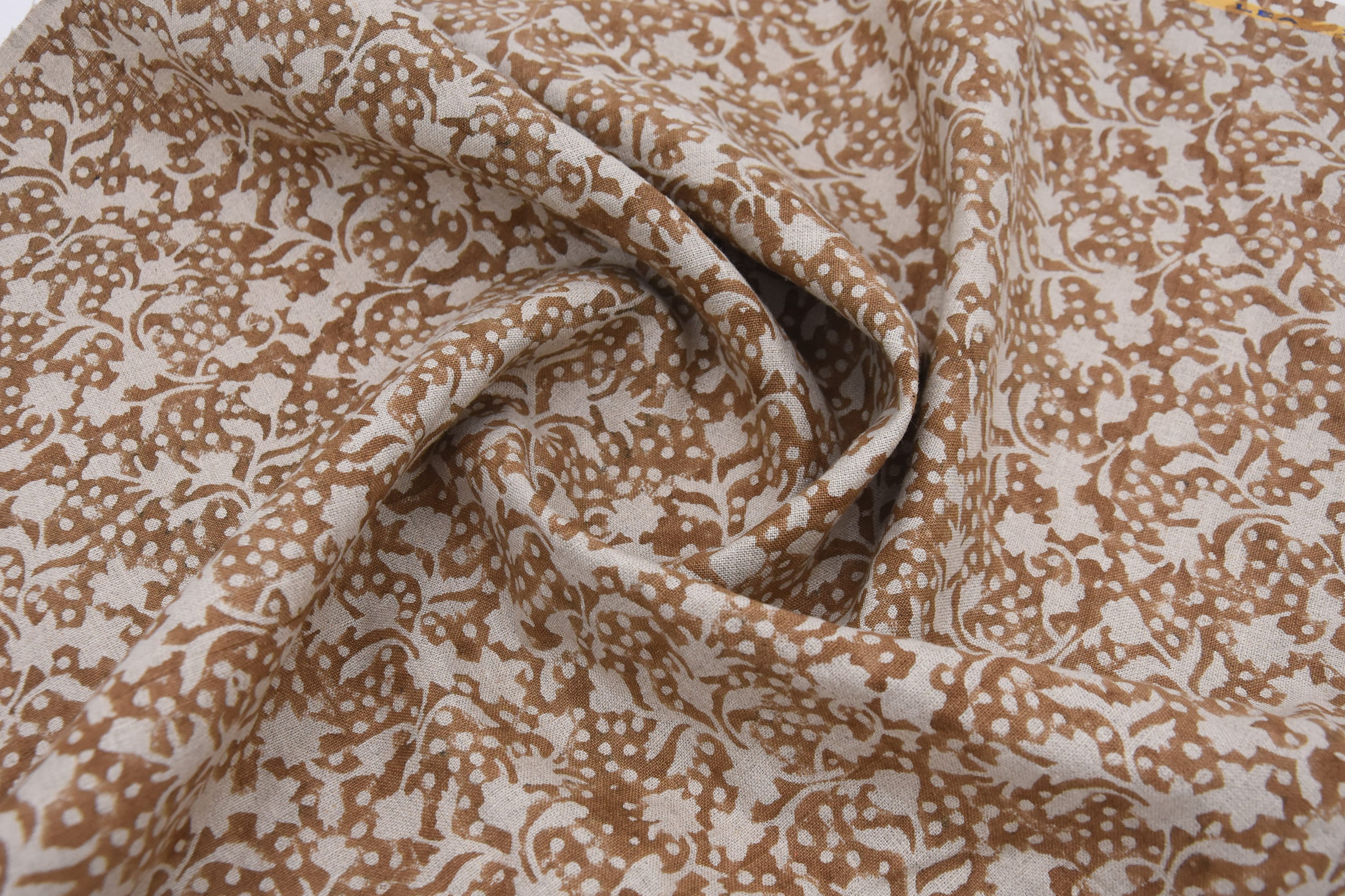 Thick Linen 58" Wide, Block Print, Indian printed fabric, home decor Linen by the yard, upholstery, Pillow cover - Firoza Brown