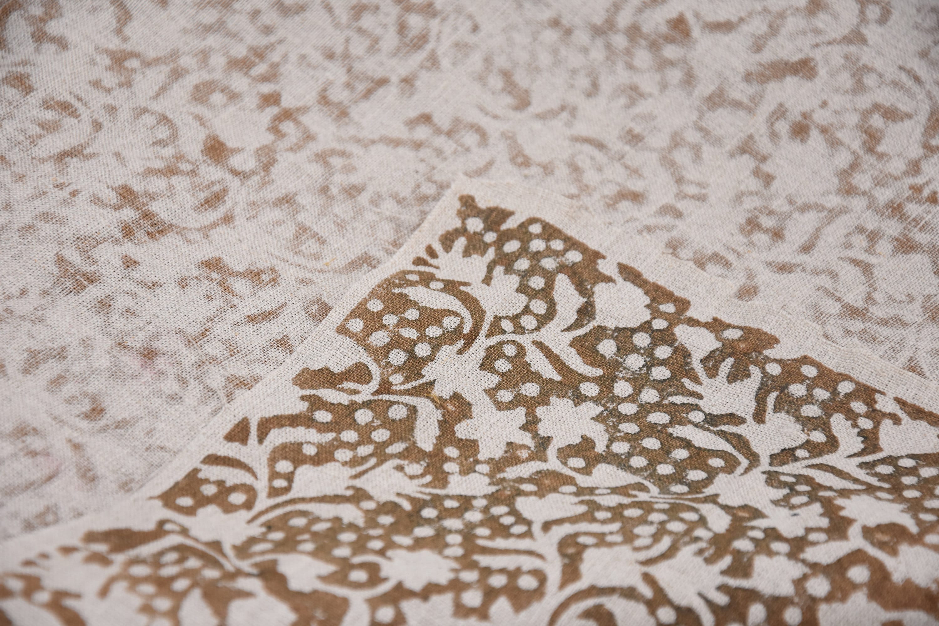 Thick Linen 58" Wide, Block Print, Indian printed fabric, home decor Linen by the yard, upholstery, Pillow cover - Firoza Brown