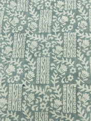 Block print pure linen fabric 58" wide, handloom linen, Indian floral fabric, pillow, sewing, upholstery fabric - Mumtaj greyish green