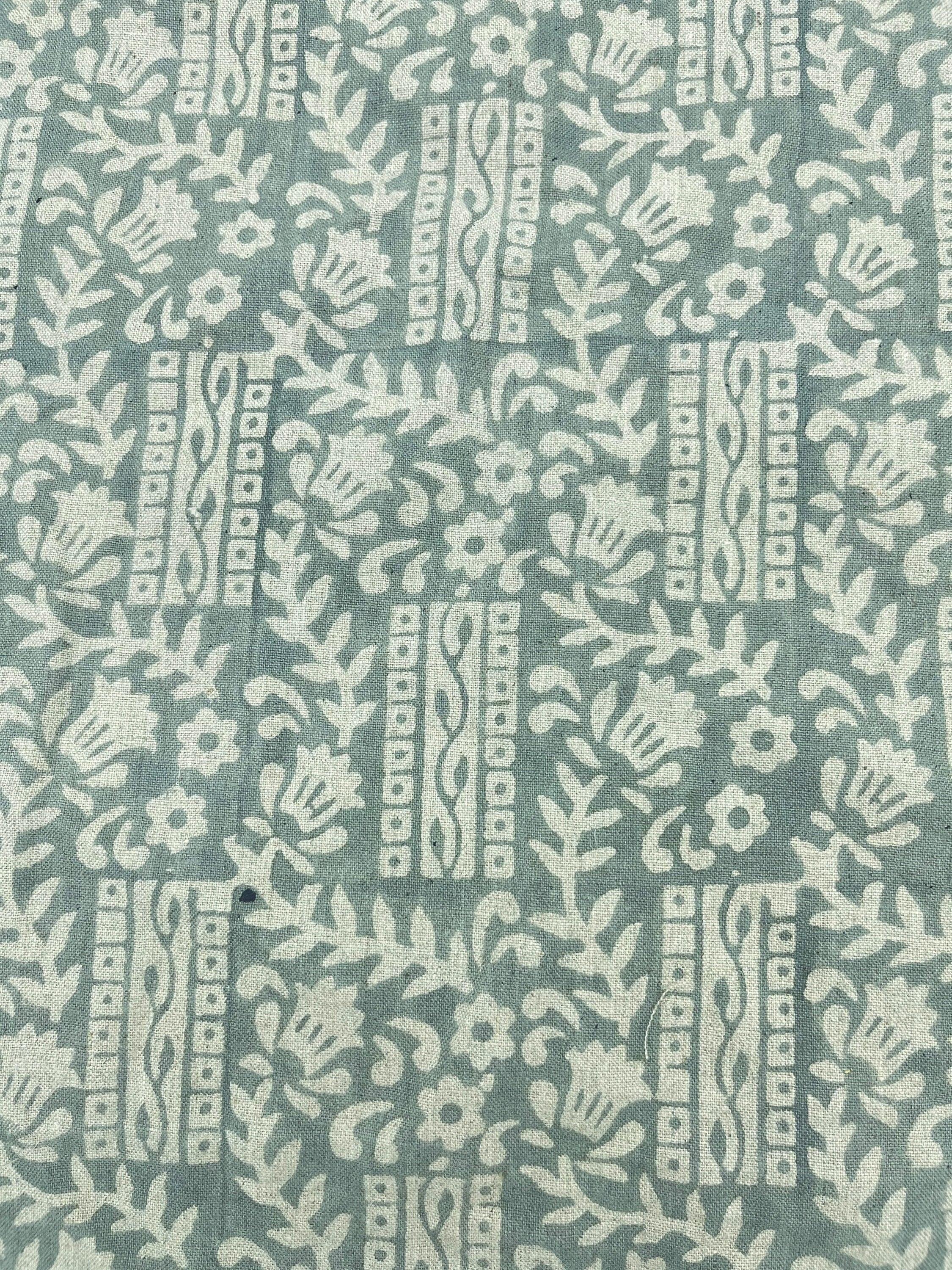 Block print pure linen fabric 58" wide, handloom linen, Indian floral fabric, pillow, sewing, upholstery fabric - Mumtaj greyish green