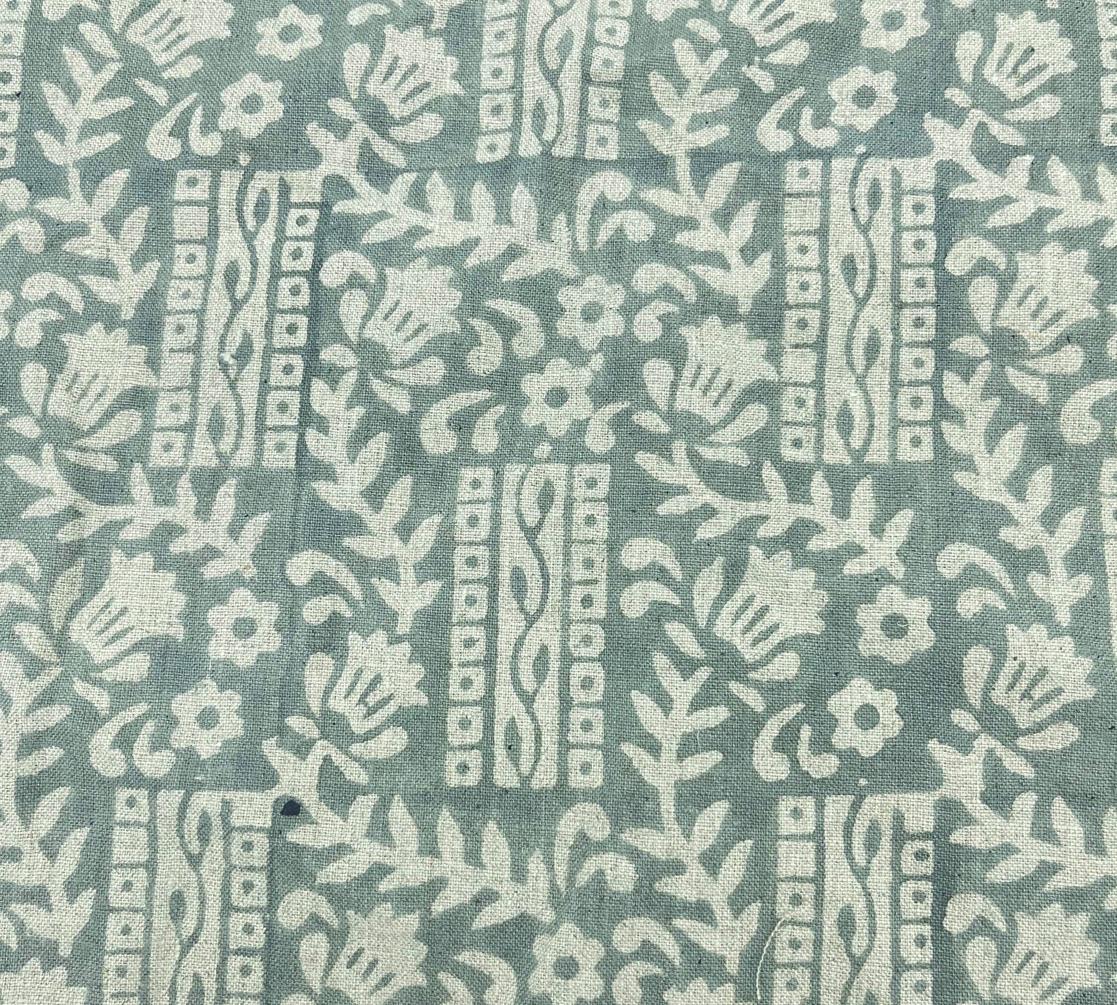 Block print pure linen fabric 58" wide, handloom linen, Indian floral fabric, pillow, sewing, upholstery fabric - Mumtaj greyish green