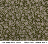 Indian Handmade Artisan Block Printed Throw Green and Beige Floral Boho Thick Linen Fabric – CHAKRI