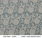 Pure Linen 58"Wide, block print fabric, upholstery, Modern fabric, Linen by yard, Handloom Linen, Fabric and Notions- Zircon
