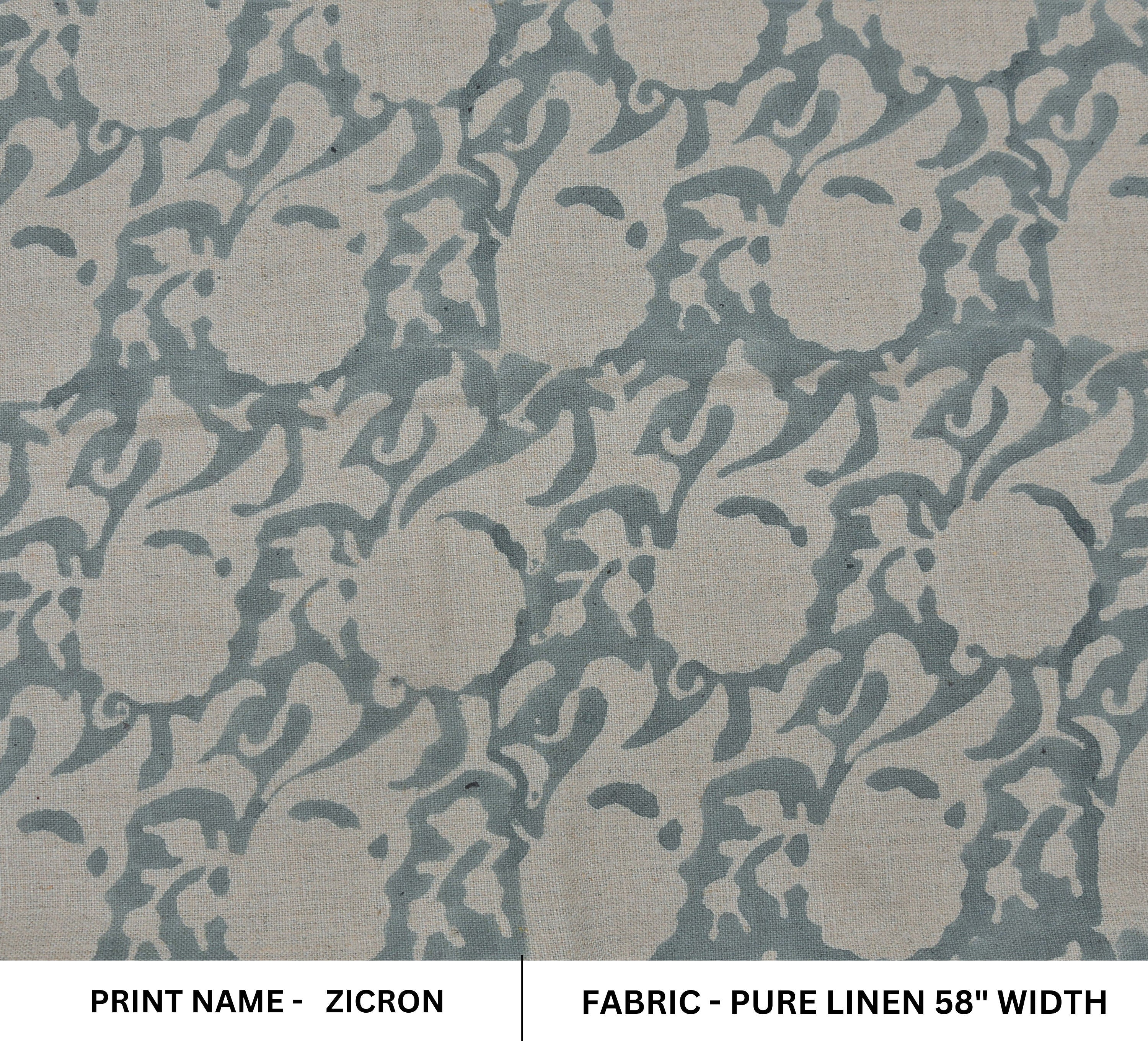 Pure Linen 58"Wide, block print fabric, upholstery, Modern fabric, Linen by yard, Handloom Linen, Fabric and Notions- Zircon