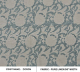 Indian Block Printed Gray Floral Custom Handmade Premium Pure Linen Decorative Fabric  - ZICRON