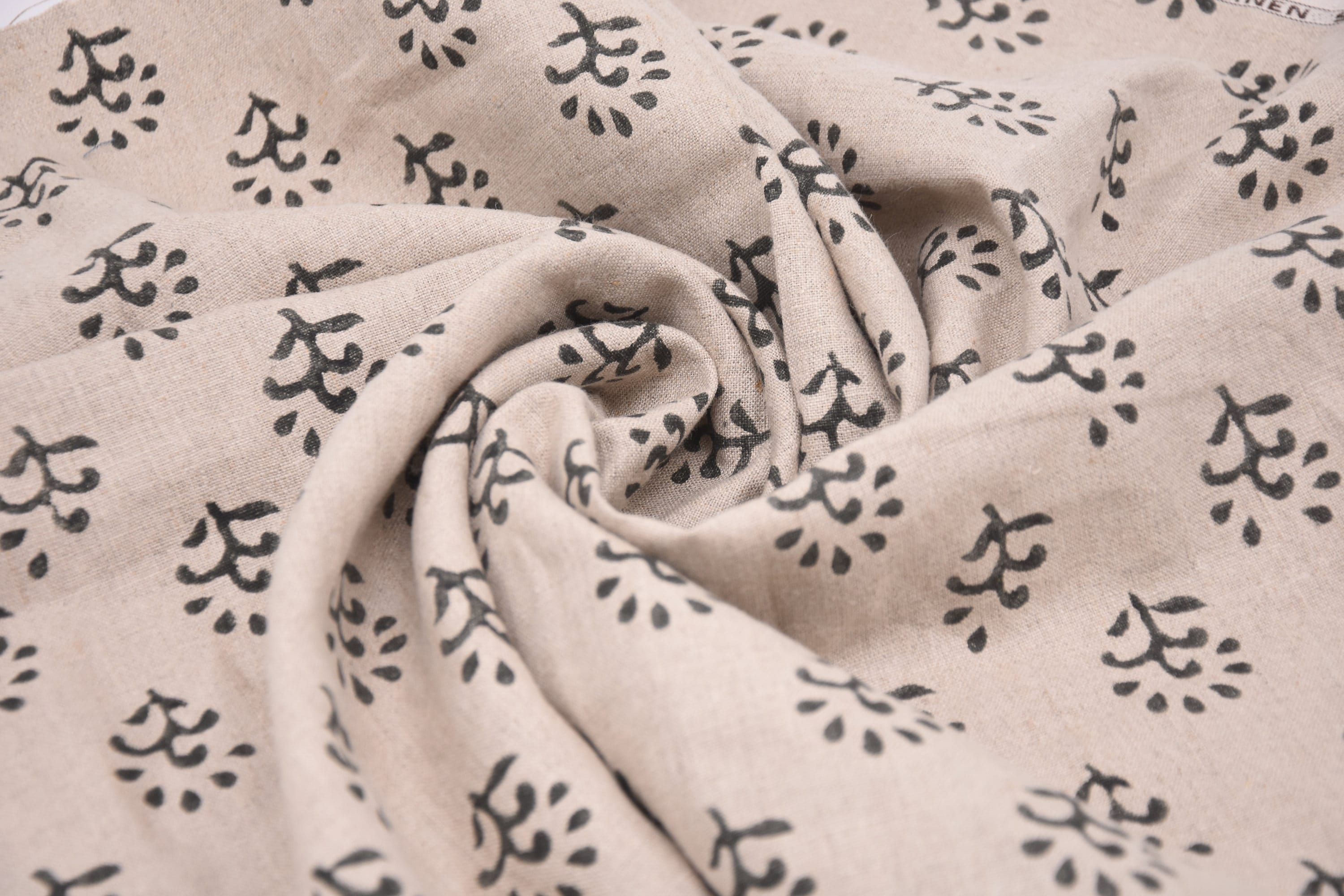 Block Print Pure Linen 58" Wide handloom, Indian Upholstery Fabric, pillow cover, Curtain Linen By The Yard - Shivri