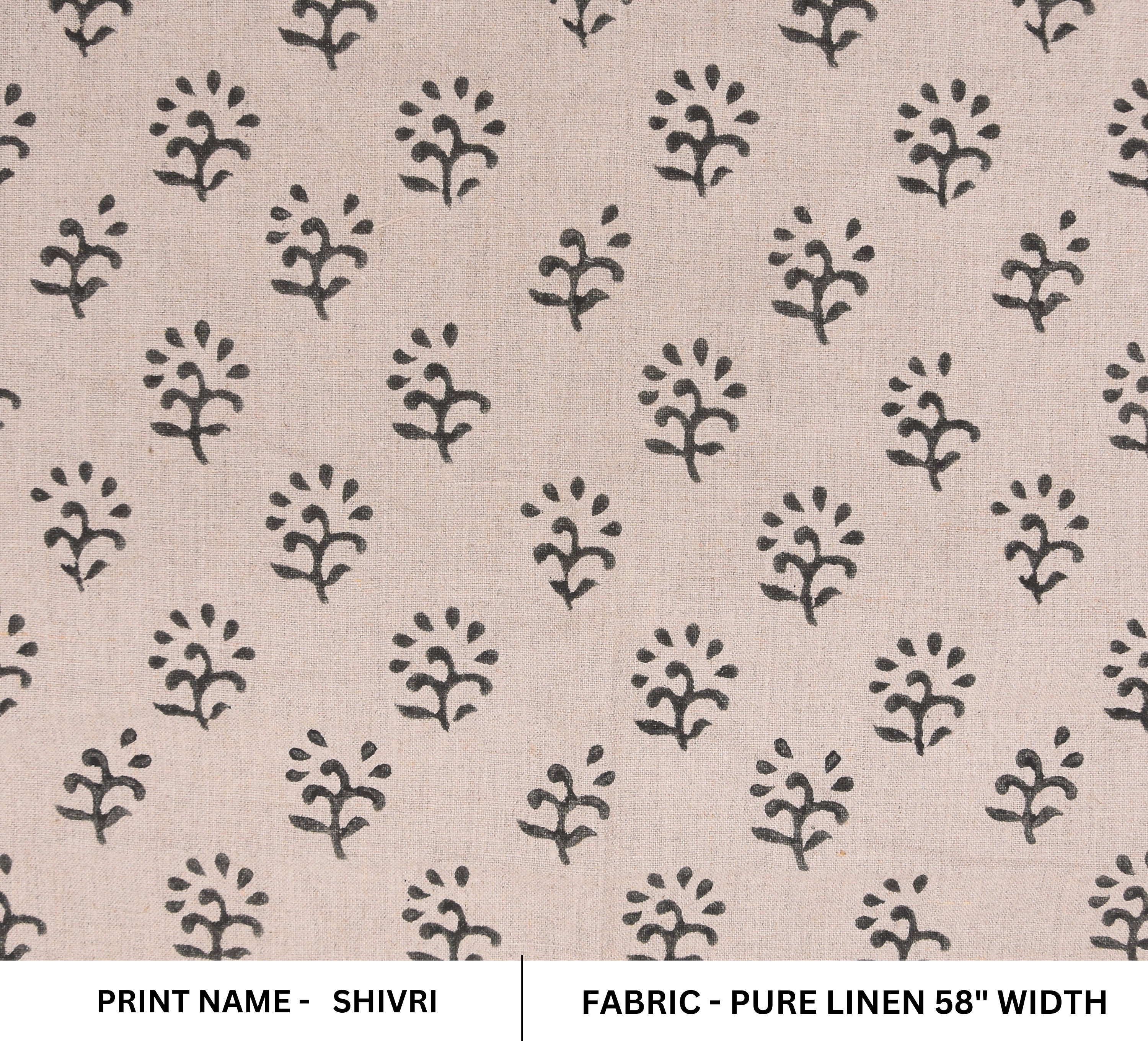 Block Print Pure Linen 58" Wide handloom, Indian Upholstery Fabric, pillow cover, Curtain Linen By The Yard - Shivri