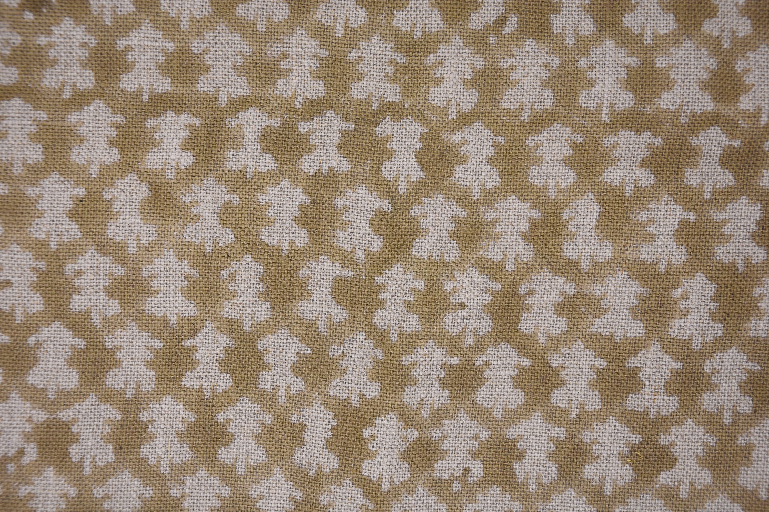 Thick Linen 58" Wide, Block Print fabric, by the yard, Indian print, handloom pillow curtains upholstery - Traz Mustard