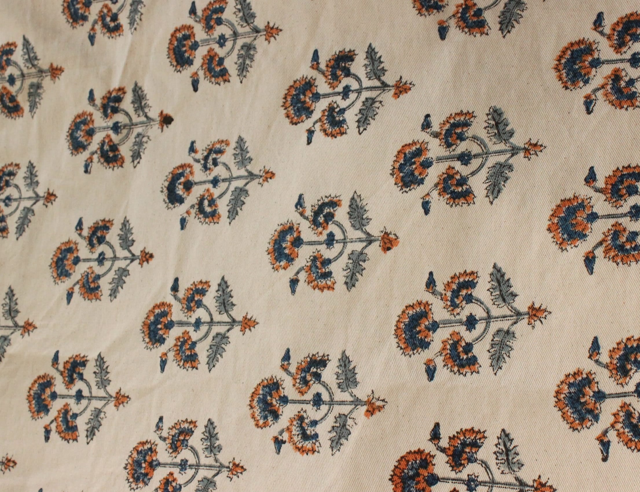 Thick Cotton 44" Wide, Block Print, Handmade, Indian Cushion Cover, Sofa and Table Cloth, Floral Printed - TRAFFIC LIGHT