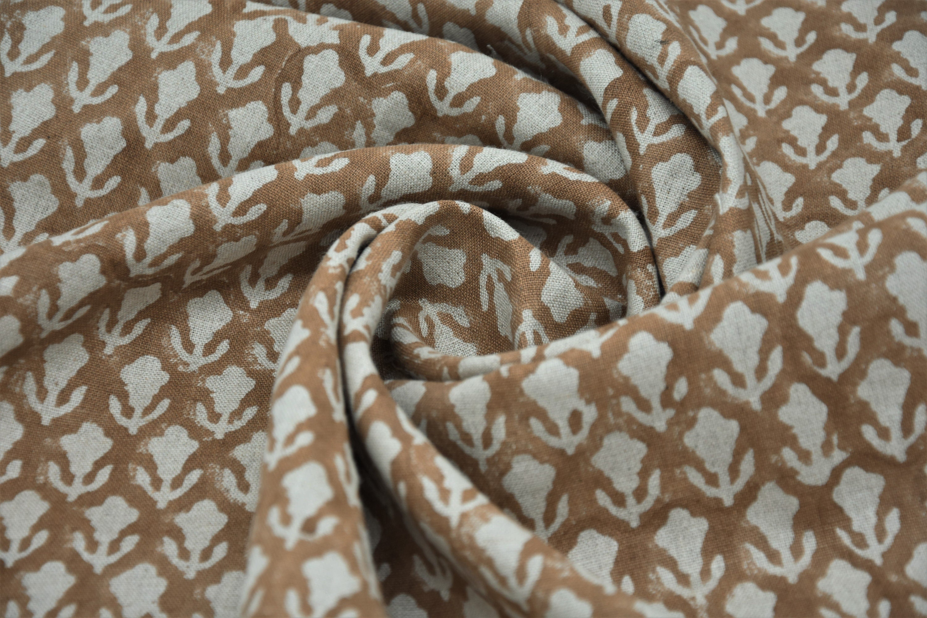 Hand block Print thick linen 58" Wide, Indian fabric, linen by yard, floral fabric, upholstery Pillow Cover - Kritagya