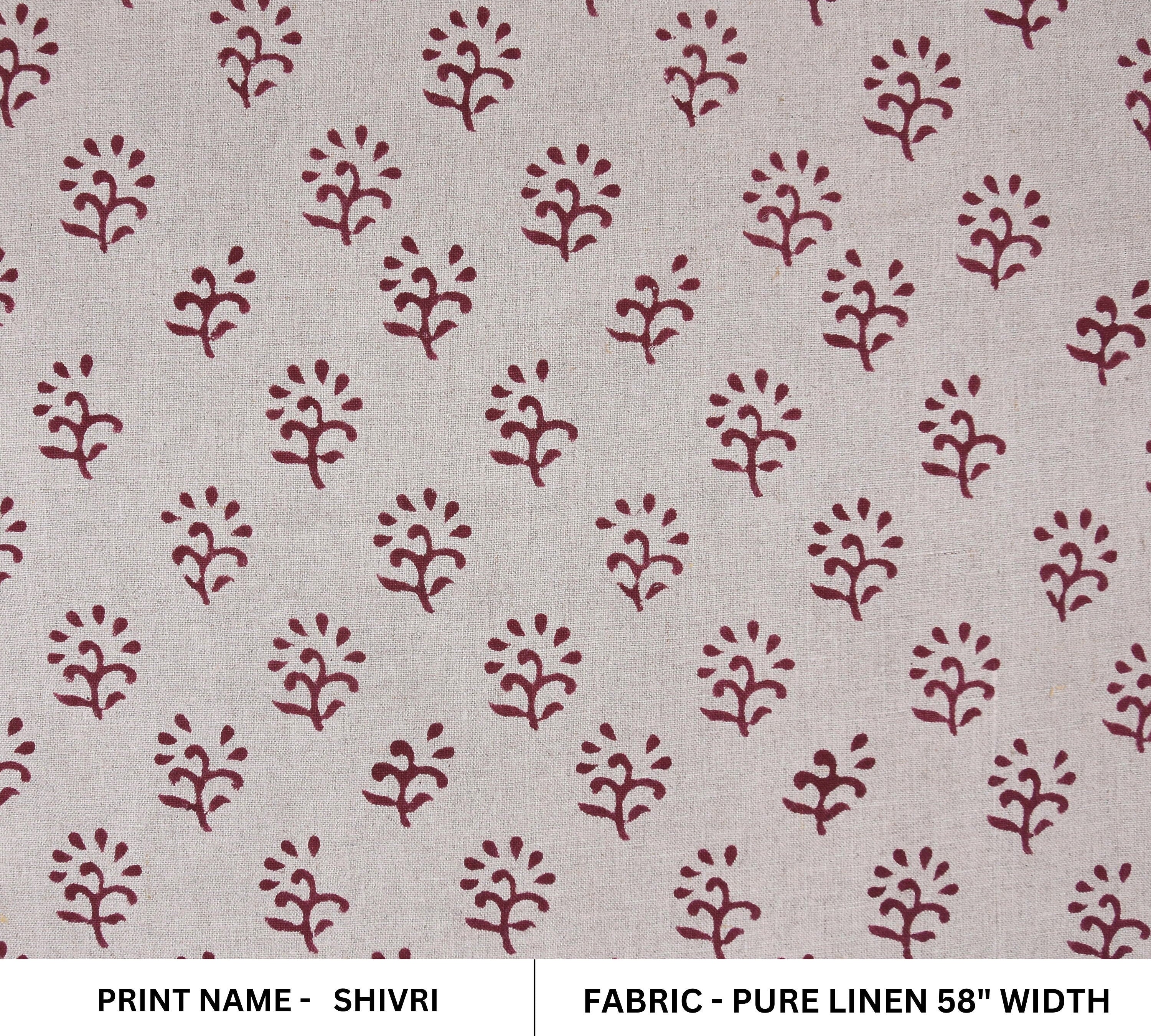 Block print pure linen 58" Wide, Indian Fabric, floral fabric, Linen by yard, upholstery handloom pillow covers - Shivri