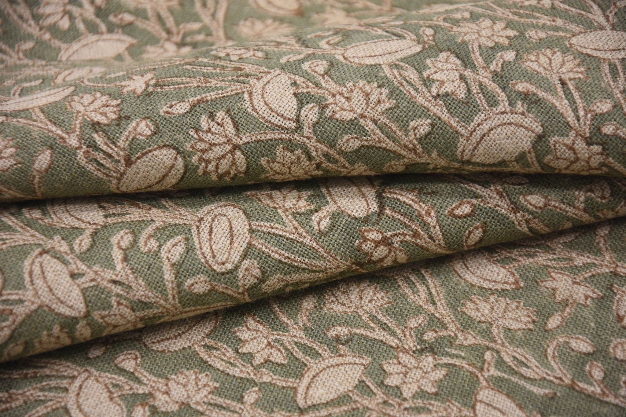 Thick Linen 58" Wide, Indian Fabric, Handmade, Pillow Cover, Sofa and Table Cloth, Pistachio Print, Block Print  - PISHTA