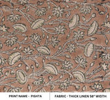 Handcrafted Throw Block Printed Rust Floral Thick Linen Fabric For Cushion Case - PISHTA