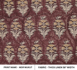 Handmade Indian Artisan Block Printed Dark Brown Floral Thick Linen Fabric - MORMUKUT